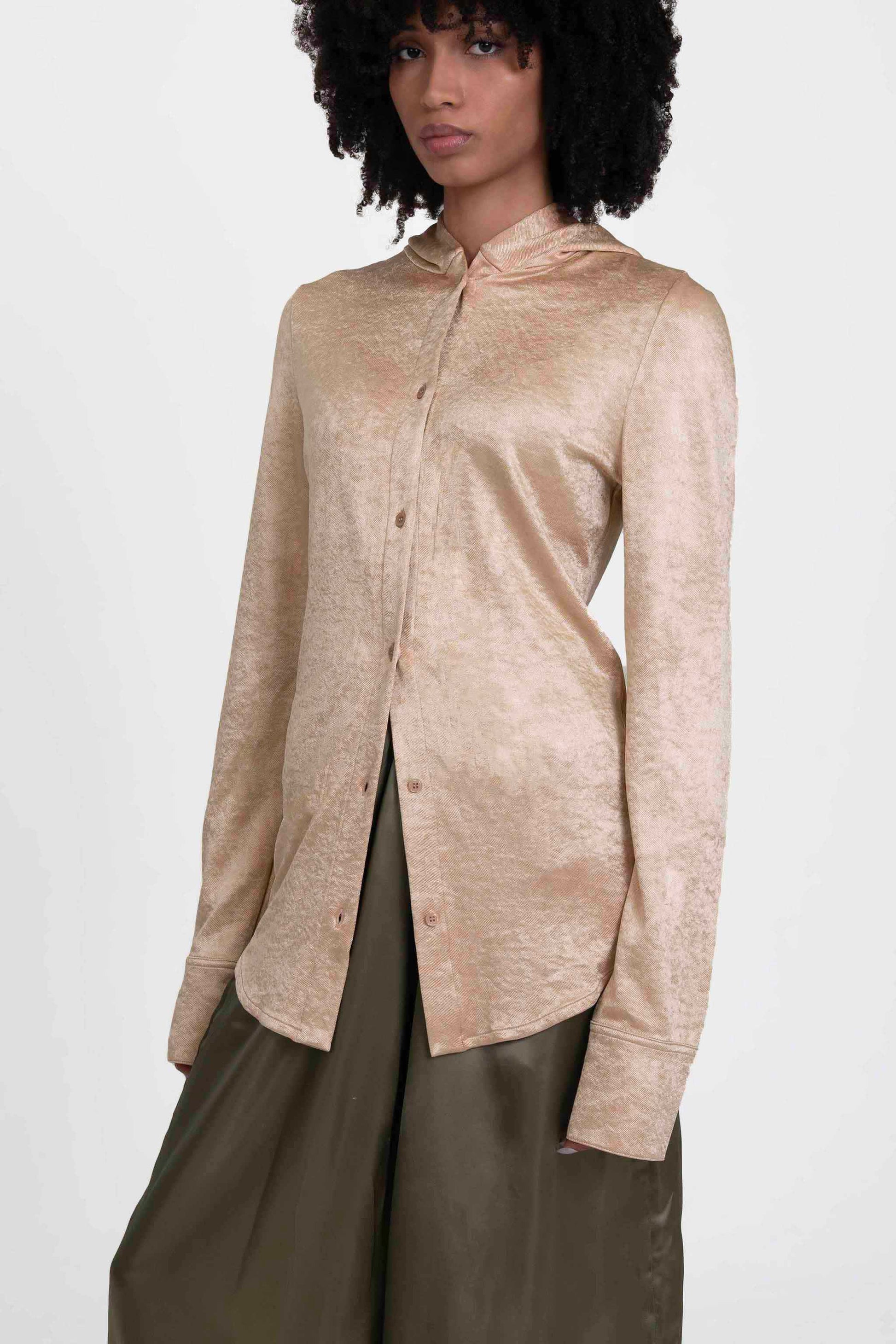 Bianca Saunders Slot Hooded Shirt Boulder Gold - women's hooded shirt styled
