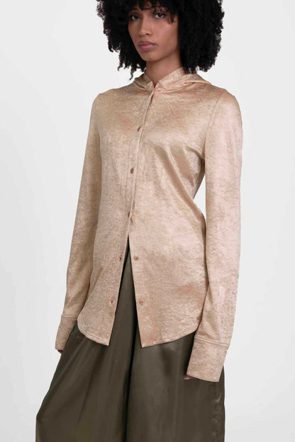Bianca Saunders Slot Hooded Shirt Boulder Gold - women's hooded shirt styled